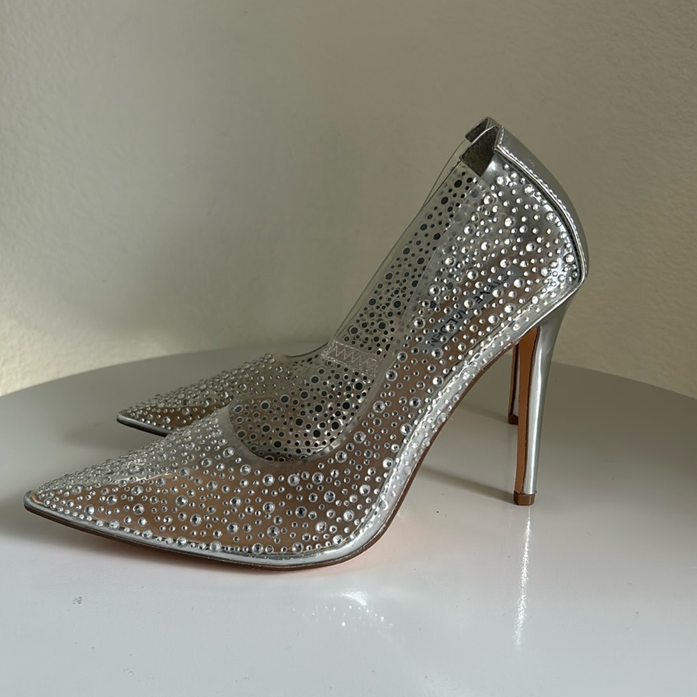 Steve Madden 5" Heels Clear Sparkle Silver